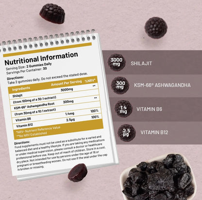 Premium Shilajit Gummies met Ashwagandha & Vitamine B12